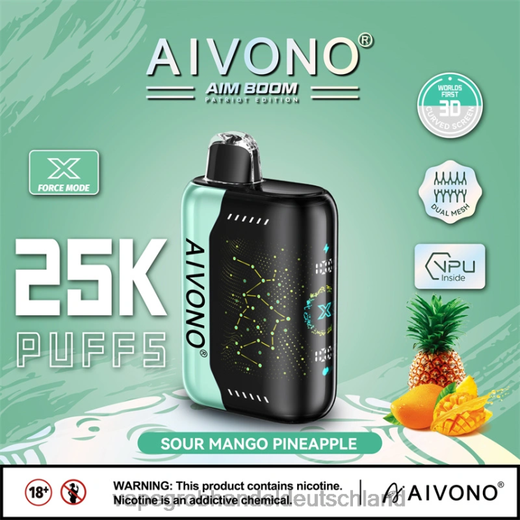 Vape Großhandel Deutschland - Aivono AIM BOOM 25000 saure Mango-Ananas 4X2N8351