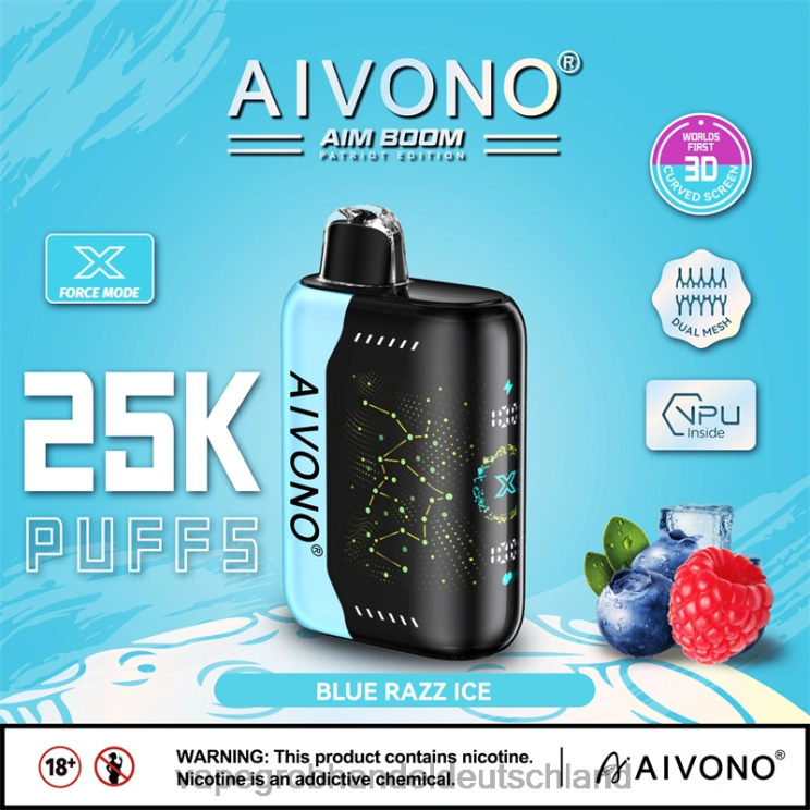 Vape Großhandel Köln - Aivono AIM BOOM 25000 blaues Razz-Eis 4X2N8345