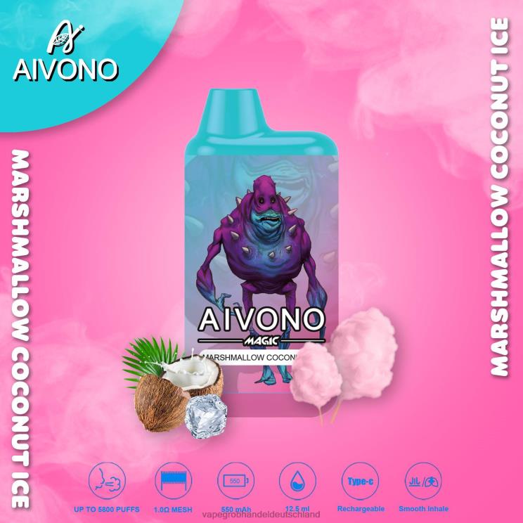 Vape Großhandel Köln - Aivono AIM MAGIC 5800 Mundbox-Zigarette Marshmallow-Kokos-Eis 4X2N895