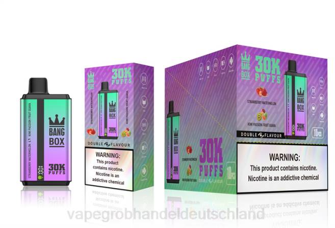 Bang Box 30.000 Züge, zwei Geschmacksrichtungen Erdbeere, Wassermelone und Kiwi, Passionsfrucht, Guave - Ηλεκτρονικο Τσιγαρο Μιασ Χρησησ Περιπτερα PXXP70