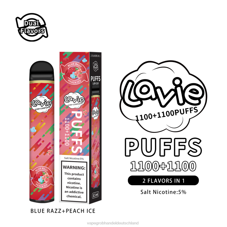 Tornado Vape Großhandel Deutschland - LAVIE BAR Switch 2200 Züge Blaues Razz/Pfirsich-Eis 620P298